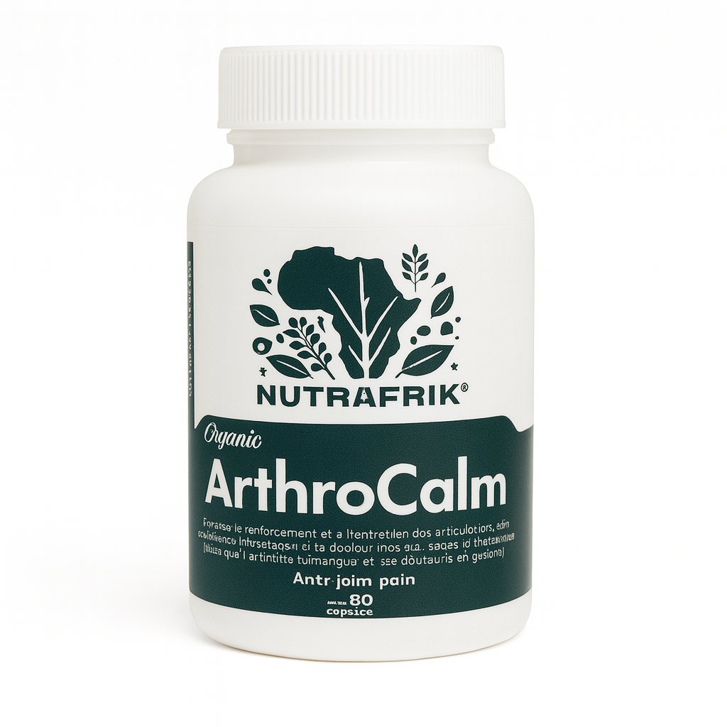 Flacon Nutrafrik ArthroCalm, complément naturel pour soulager les douleurs articulaires et renforcer les articulations.