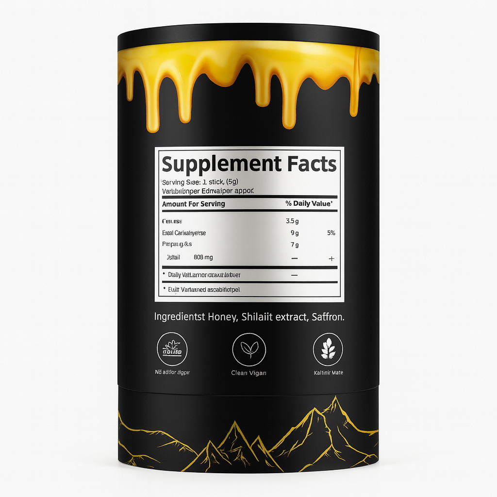 Tableau nutritionnel Shilajit Honey Sticks – ingrédients miel, extrait de shilajit et safran