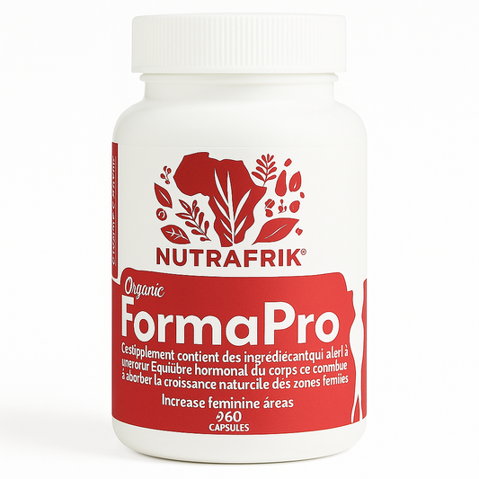 Flacon du complément alimentaire FormaPro Nutrafrik, 60 capsules, soutien de l’équilibre hormonal et croissance naturelle des zones féminines.