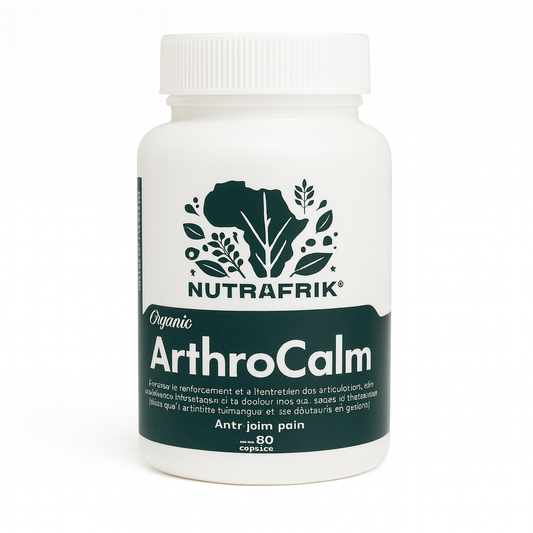 Flacon Nutrafrik ArthroCalm, complément naturel pour soulager les douleurs articulaires et renforcer les articulations.